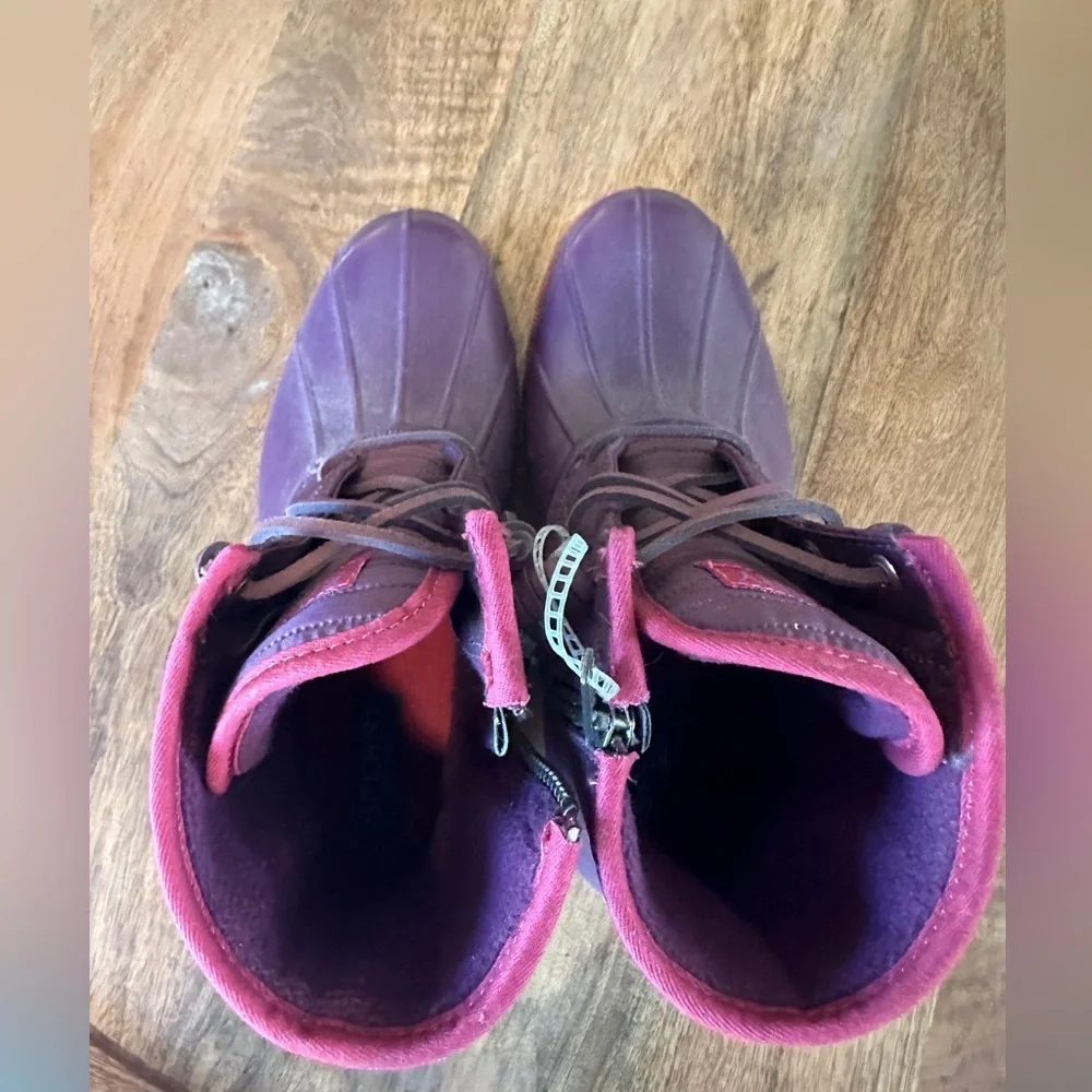 Sperry Womens Saltwater Puff Duck Boots Quilted Lace Up Pink Purple Size 7.5